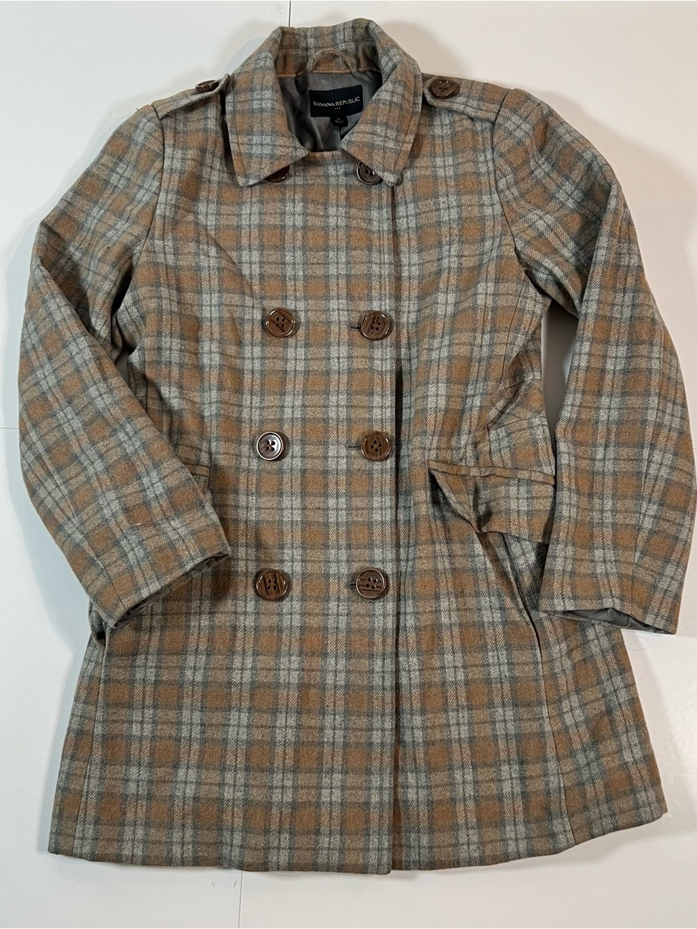 Banana Republic Plaid Wool Blend Peacoat Size‎ M
